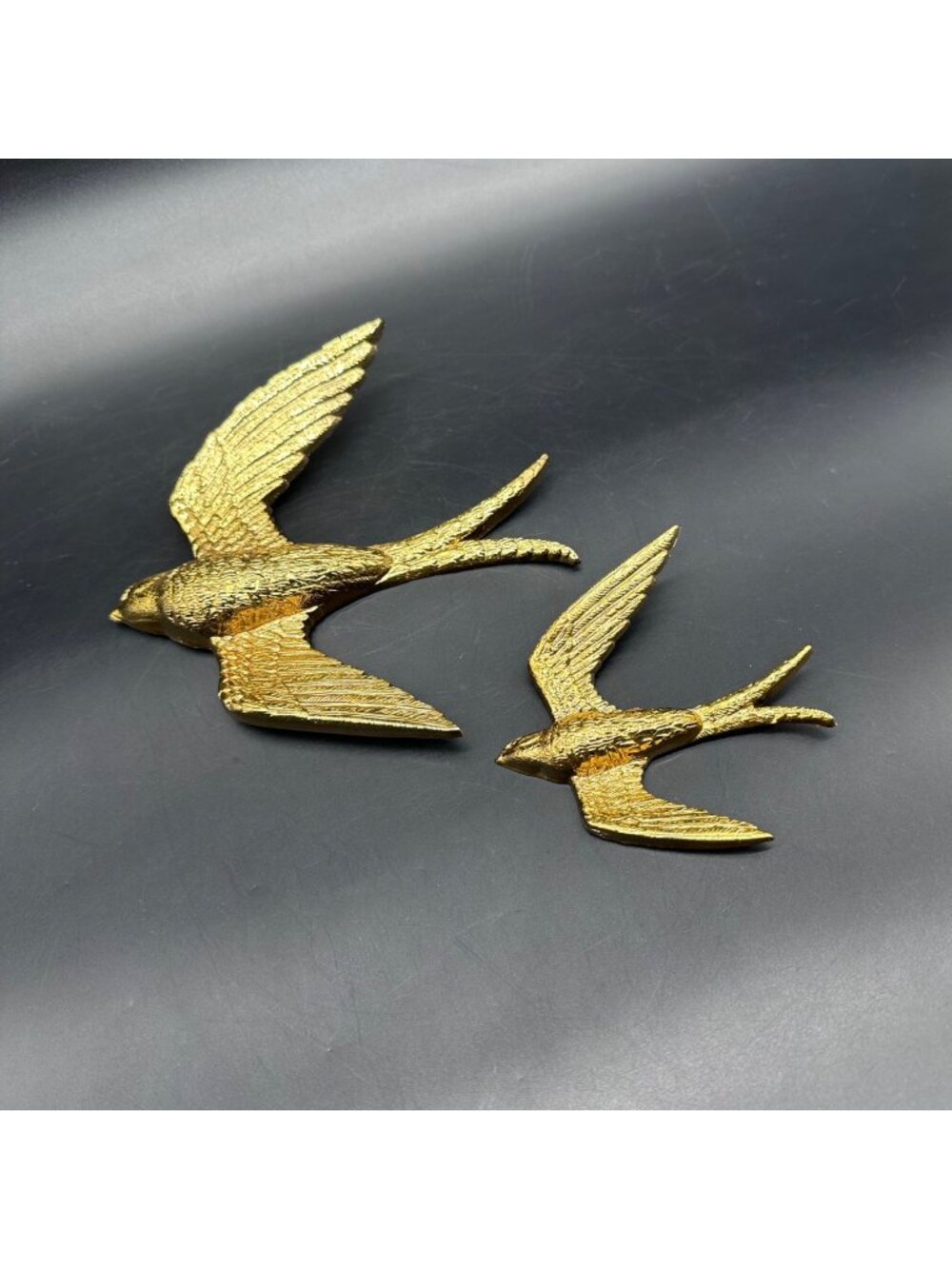 Vintage Sparrow Wall Hangings Burwood Gold Flying Birds 1984 Set of Two Retro